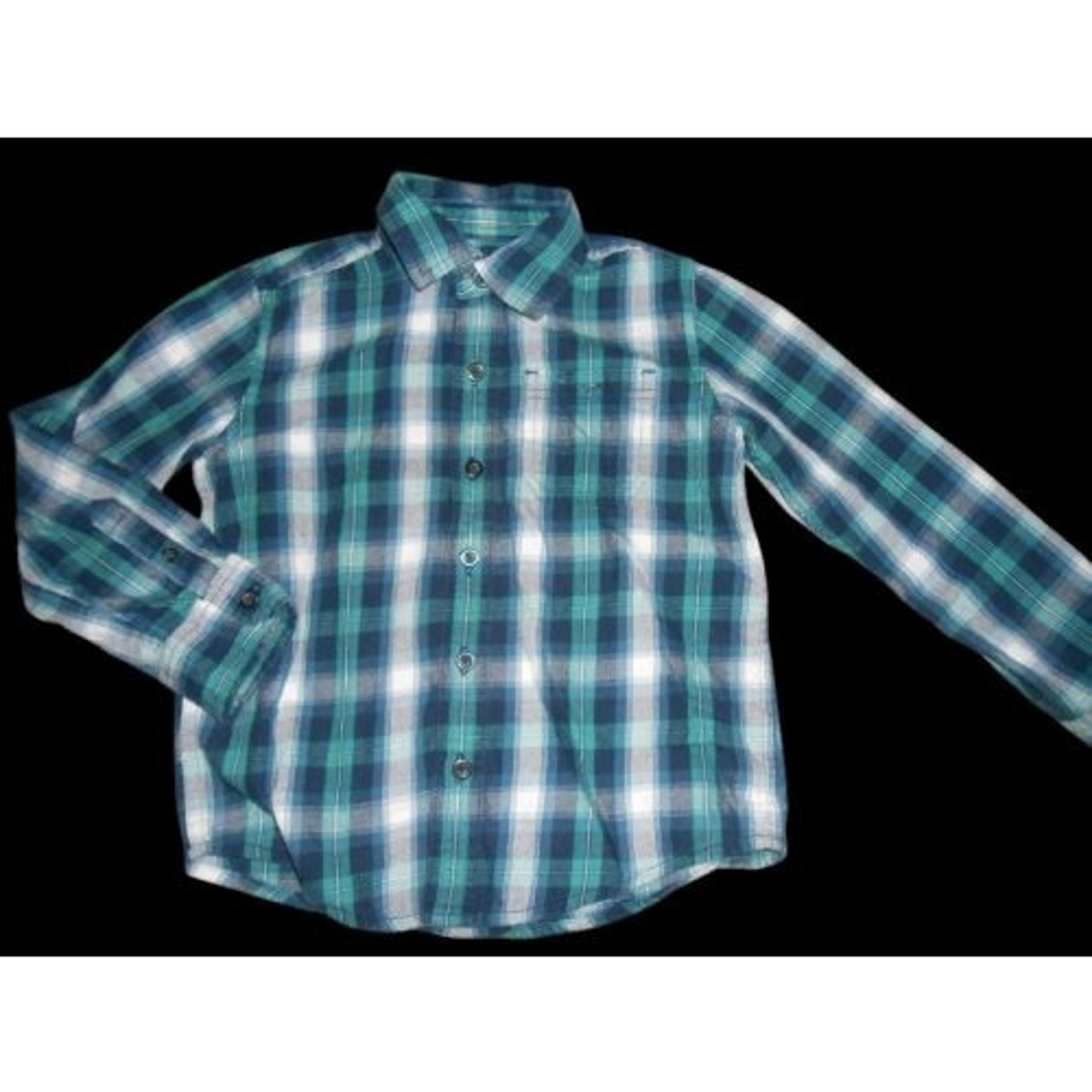 * SONOMA Blue Green Plaid Long Sleeved Button Front Shirt Boys Size 4