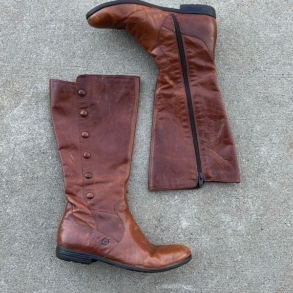Born Sage Riding Boots Brown Button Side Zipper