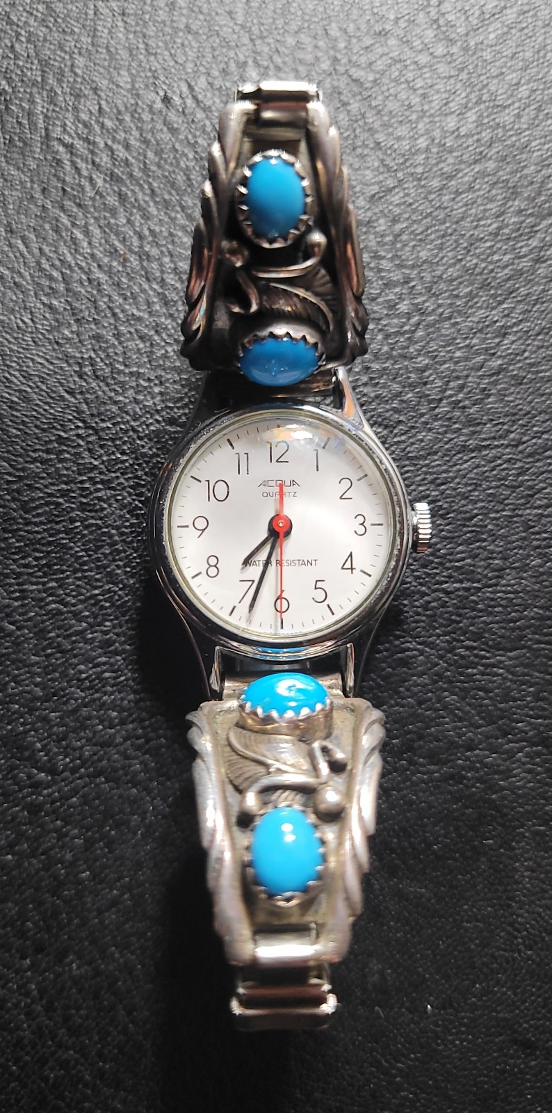 Native Vtg S S (4) Stone Sleeping Beauty Turquoise Begay Women's Watch Tips Ends