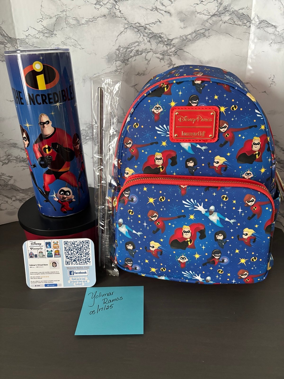 SET Loungefly Disney Parks Exclusive Mini Backpack The Incredibles + Tumbler