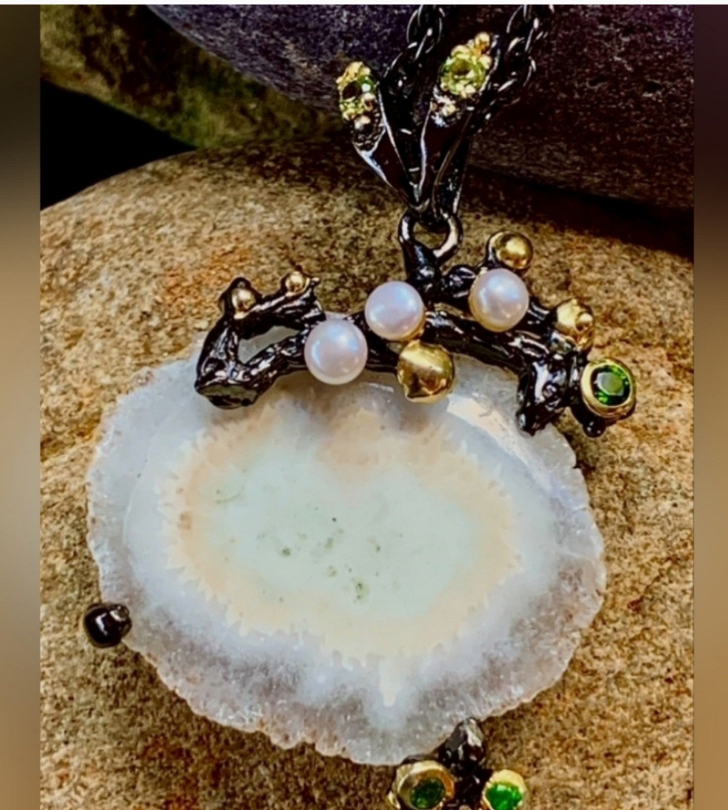 Rare Solar Burst Crystal Botanical Pendant Necklace