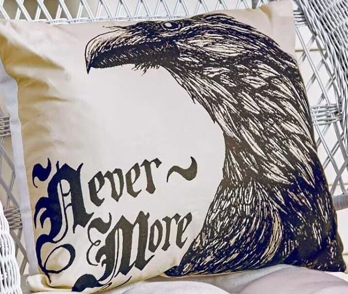 Never More Raven Edgar Allan Poe Halloween Gothic Horror Throw Pillow (ONE (1)