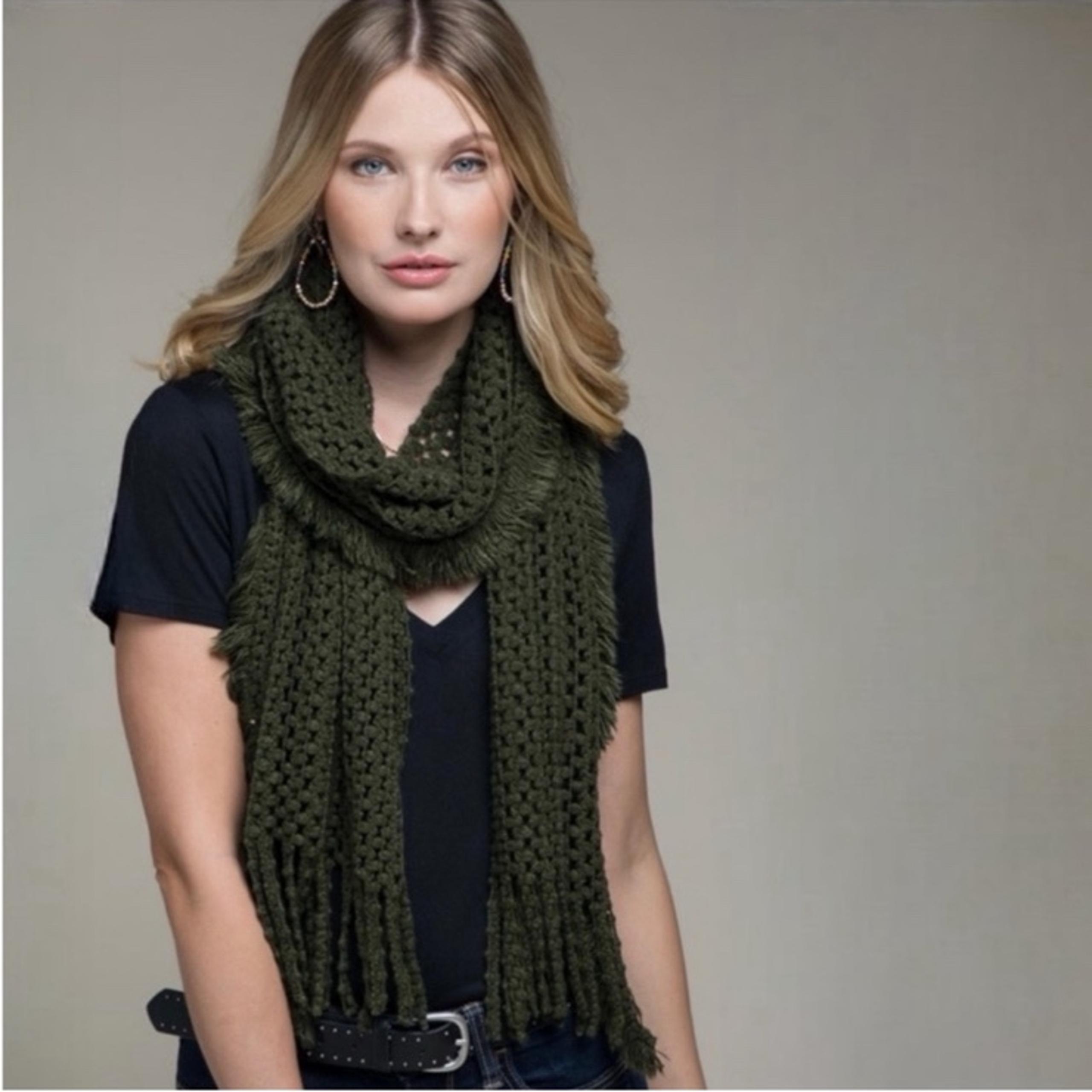 New Fall/Winter Weave Tassel Scarf Olive Knit