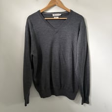 Peter Millar Mens Large Sweater V-Neck Gray Merino Wool Long Sleeve Pullover