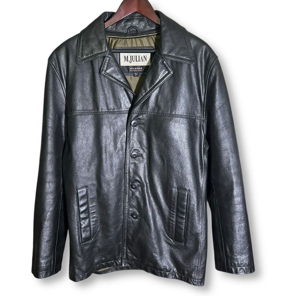 Wilsons Leather for M. Julian Black Leather Button-Front Jacket Coat Mens L