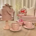 Pink Rae Dunn Bundle - Canister, Stand, Garland, 2 Tea Cup Sets, Heart Tier Tray