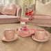 Pink Rae Dunn Bundle - Canister, Stand, Garland, 2 Tea Cup Sets, Heart Tier Tray