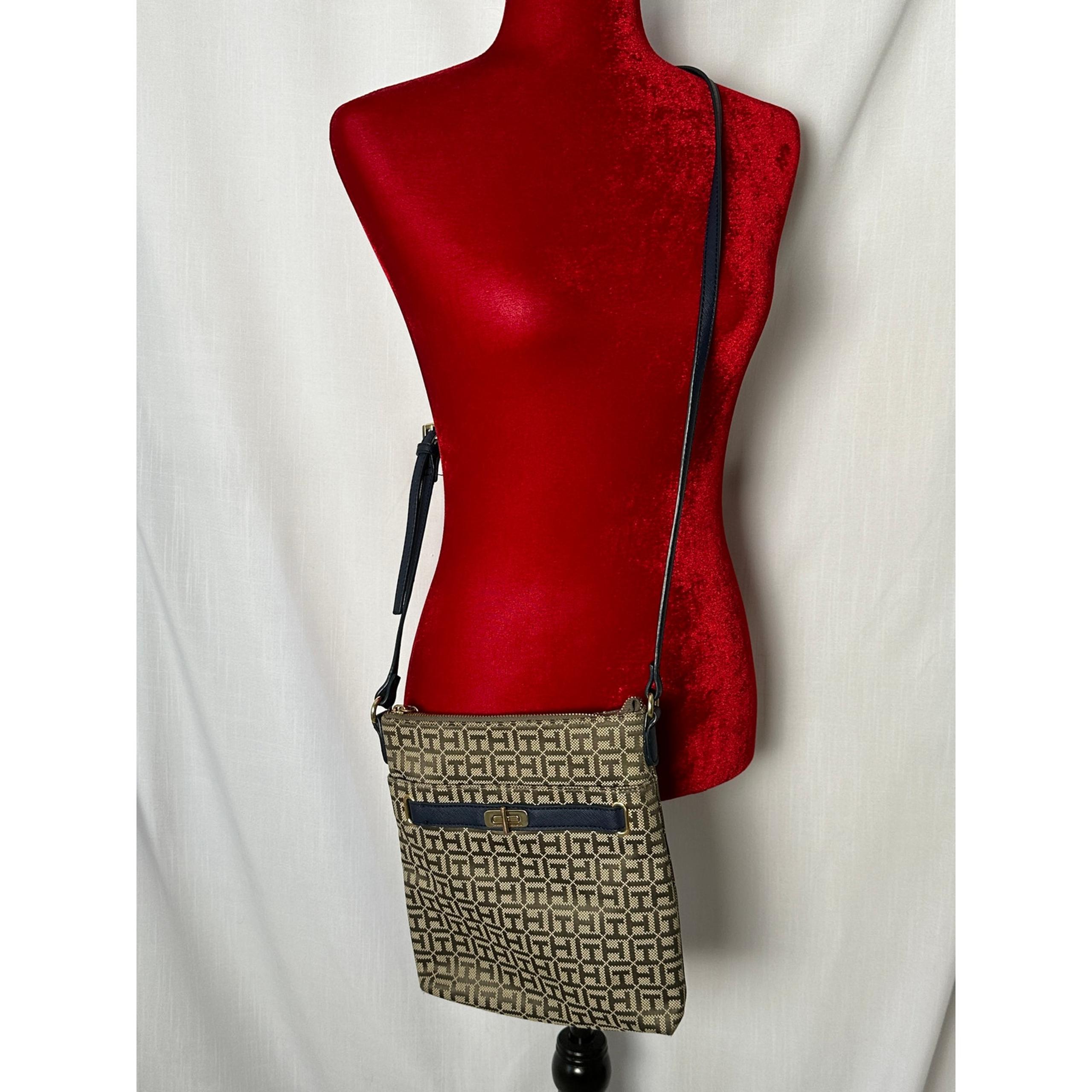 Tommy Hilfiger crossbody canvas, leather and bling logo shoulder bag purse