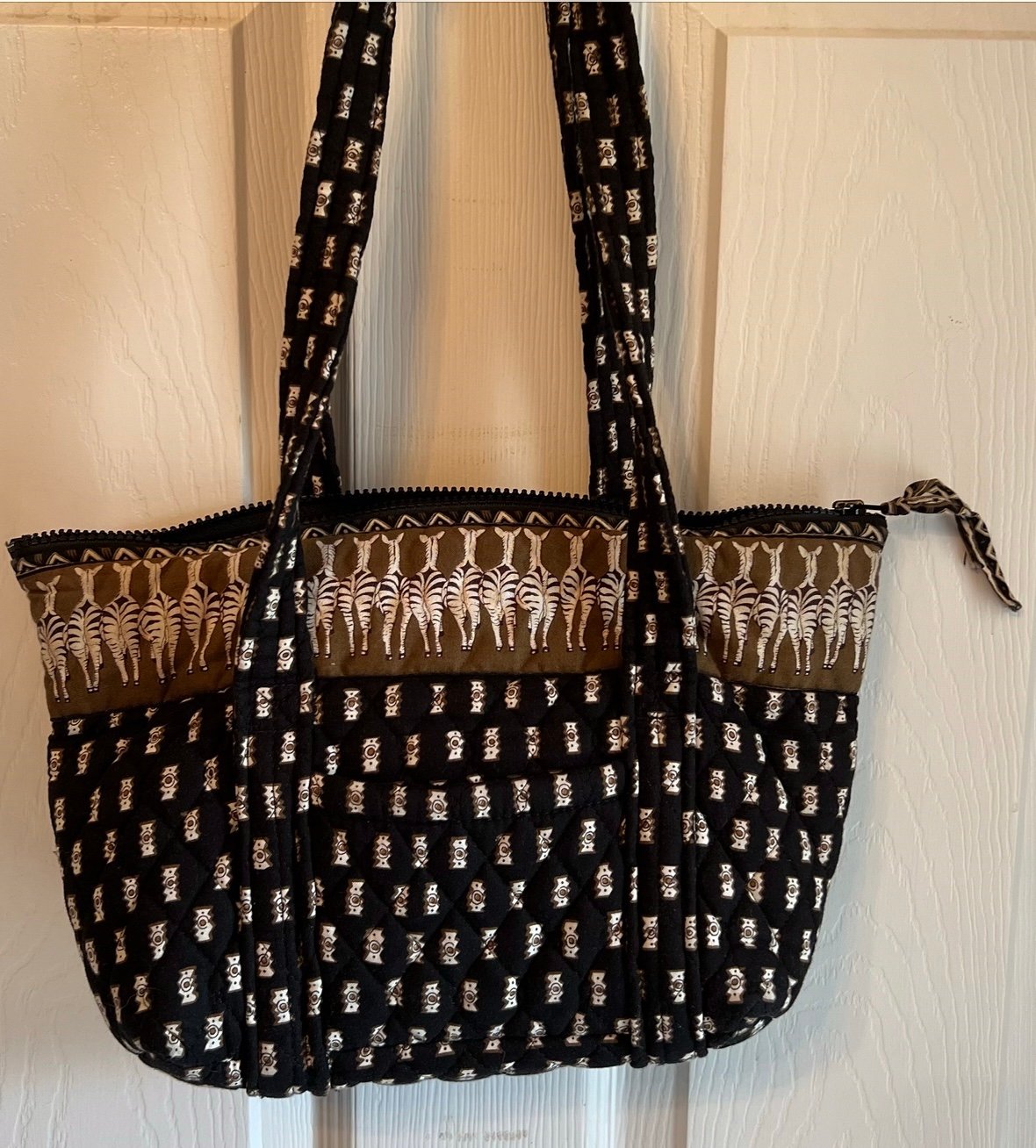 Vera Bradley Tote Bag in Black & Tan Zebra Pattern - Retired, Vintage