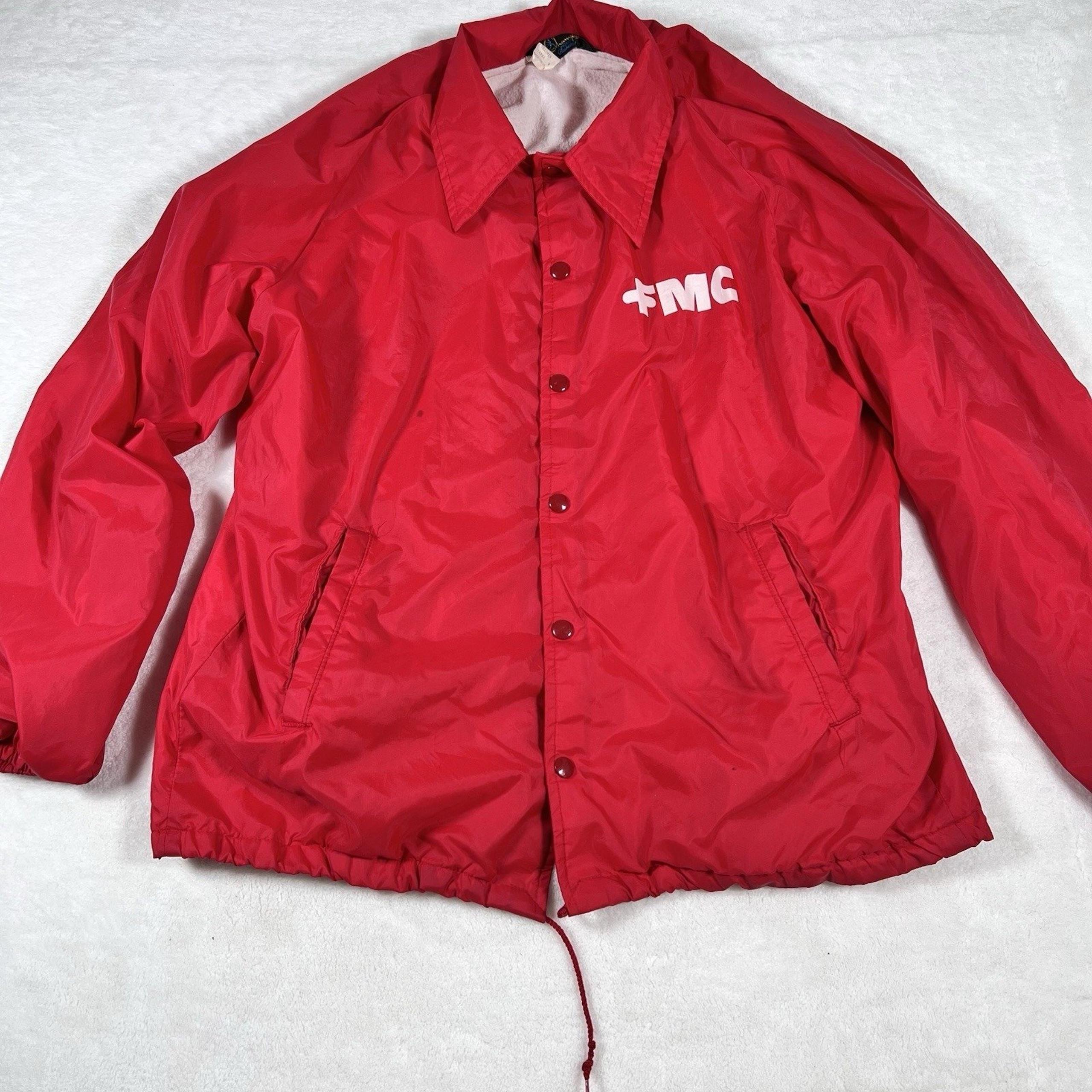 Vintage Champion Nylon Jacket Mens Large Red Fleece Lined Trainer USA FMC