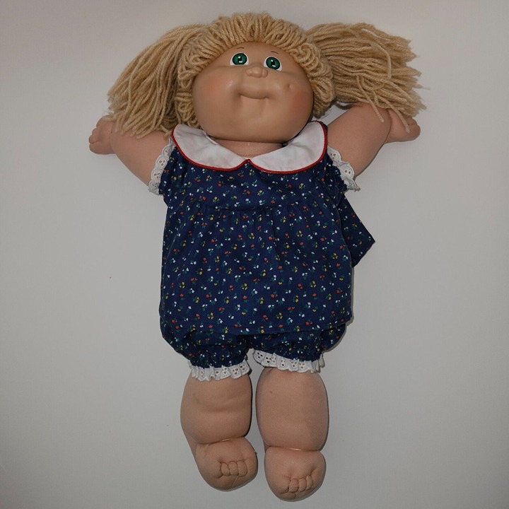 VTG CPK Cabbage Patch Kids Doll Wheat Poodle Double Pony Green Eyes Dimple Blue