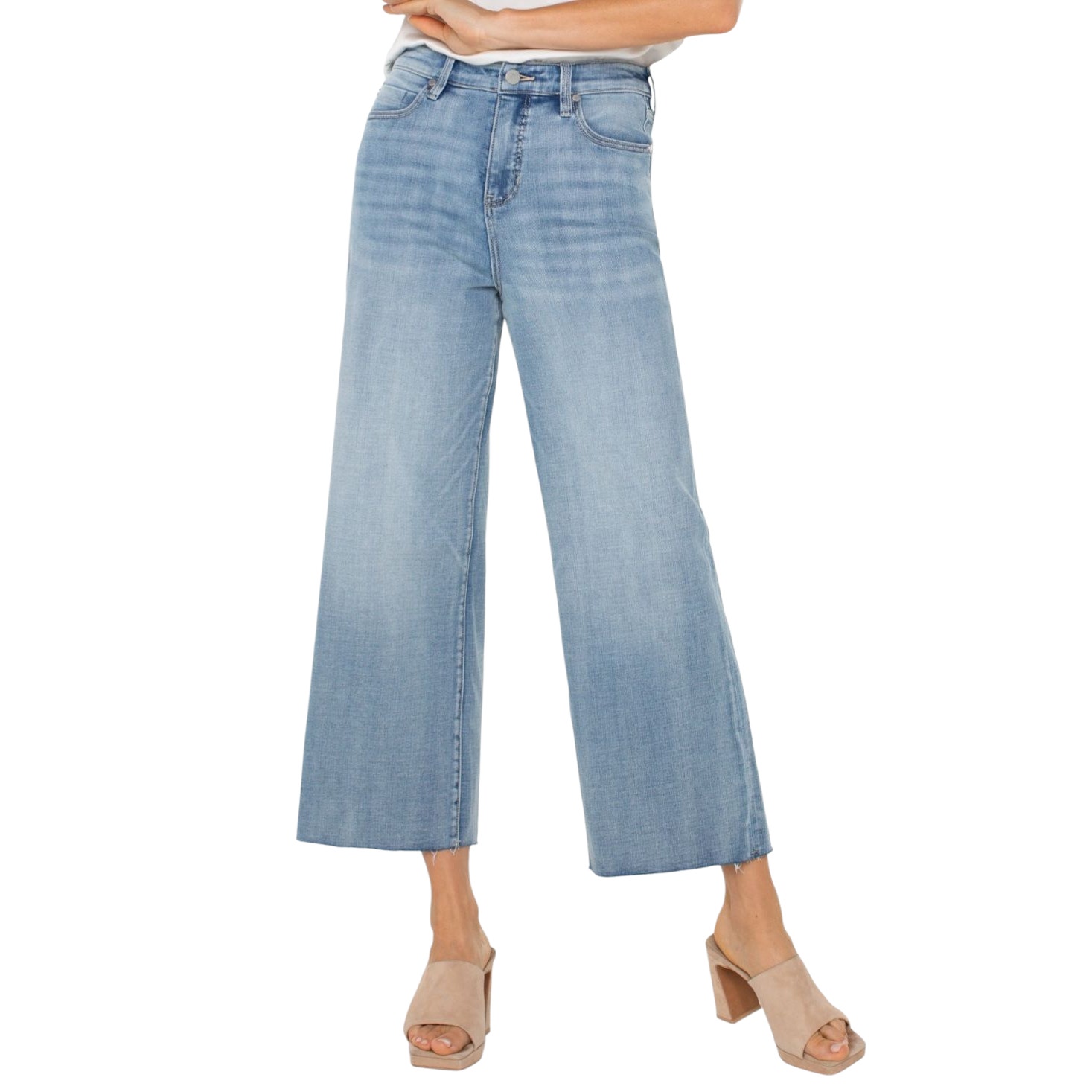 Liverpool Stride High Rise Wide Leg Jeans Cut Raw Hem Medium Weir Canyon Wash 14