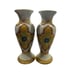 Set of 2 Vintage Large Ceramic Crackle Glaze Hand Painted Candlesticks