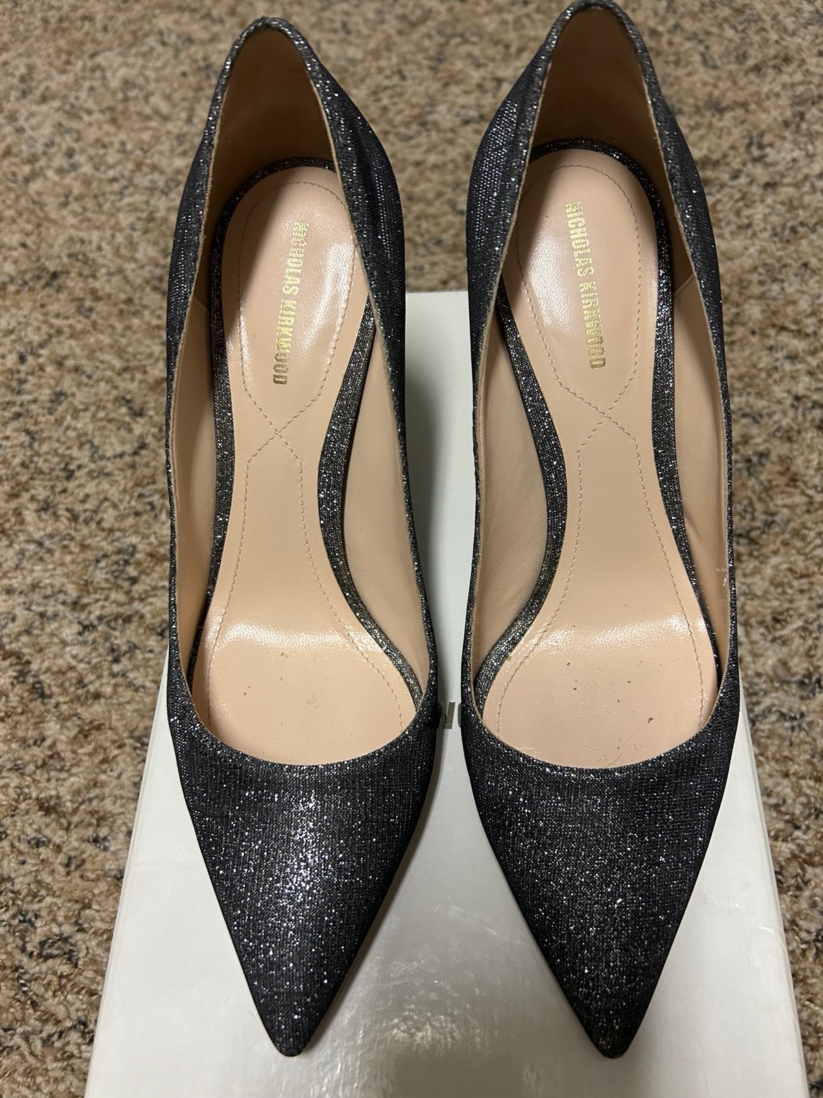 nicholas kirkwood metallic gray high pearl hills in good condition .