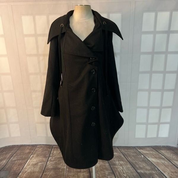 Venus Black Handkerchief Hem Pea Coat Size 12