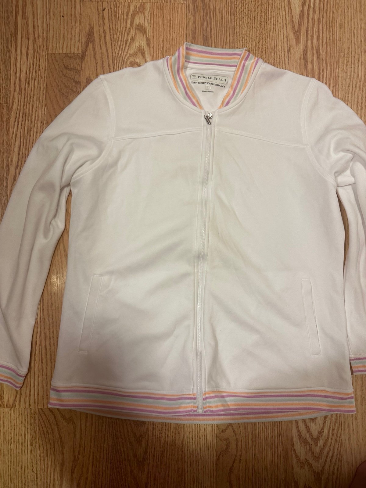 Pebble Beach White Full Zip Athletic Jacket Size Large