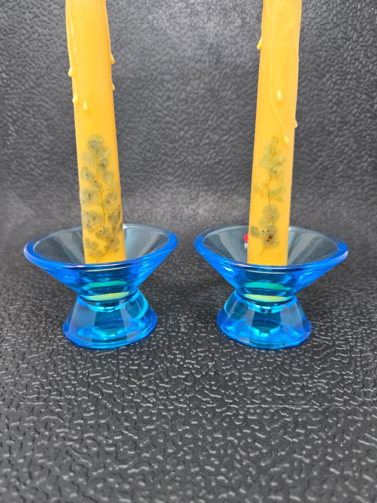 iittala Finland 1994 Kartio Light Blue Glass Candle Holders w/box - Kaj Franck