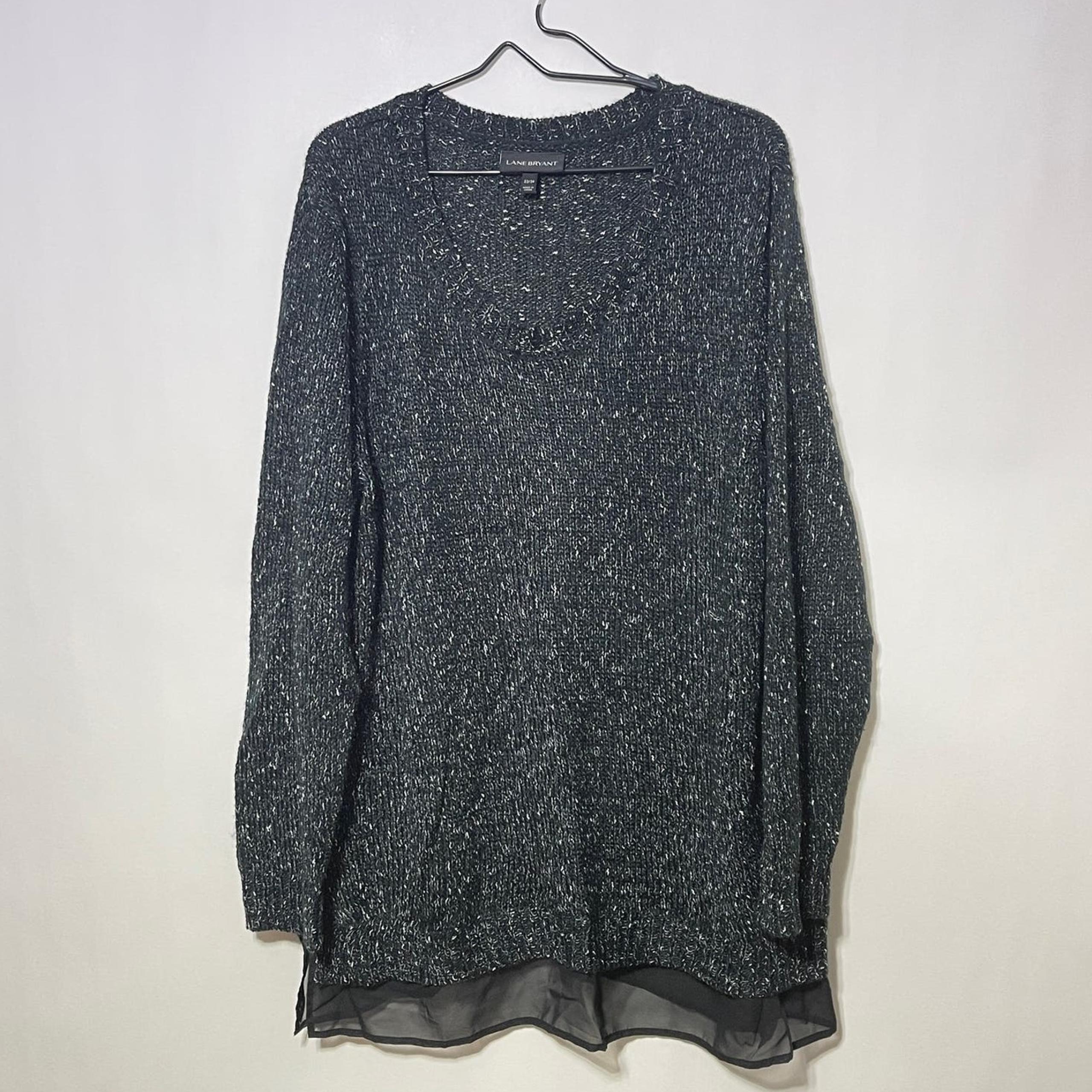 Lane Bryant Sweater Womens Plus 22/24 Black White Scoop Neck Knit Top Pullover