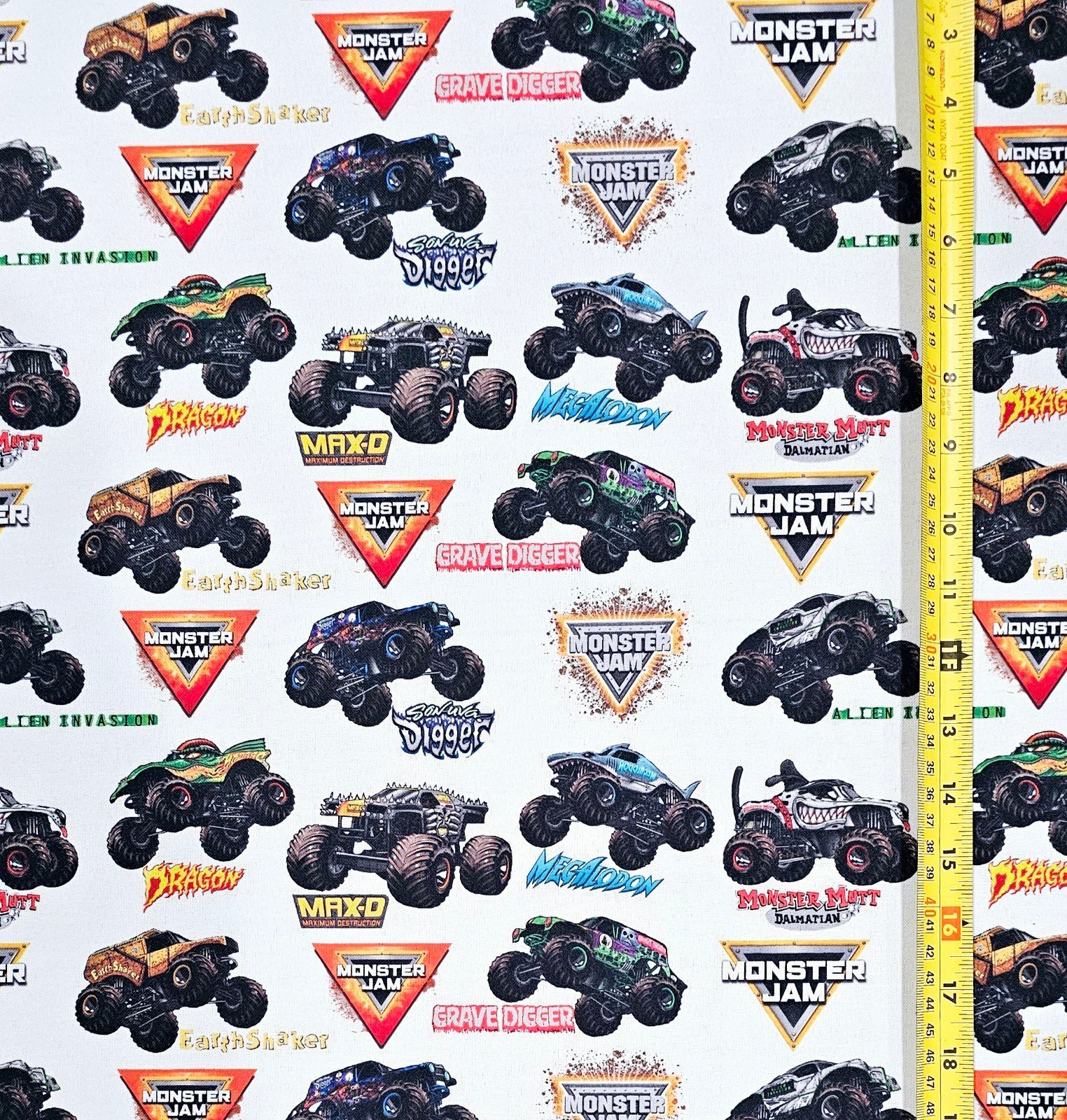 MONSTER TRUCKS FABRIC 1 YARD (36 X58 ) BRAND NEW