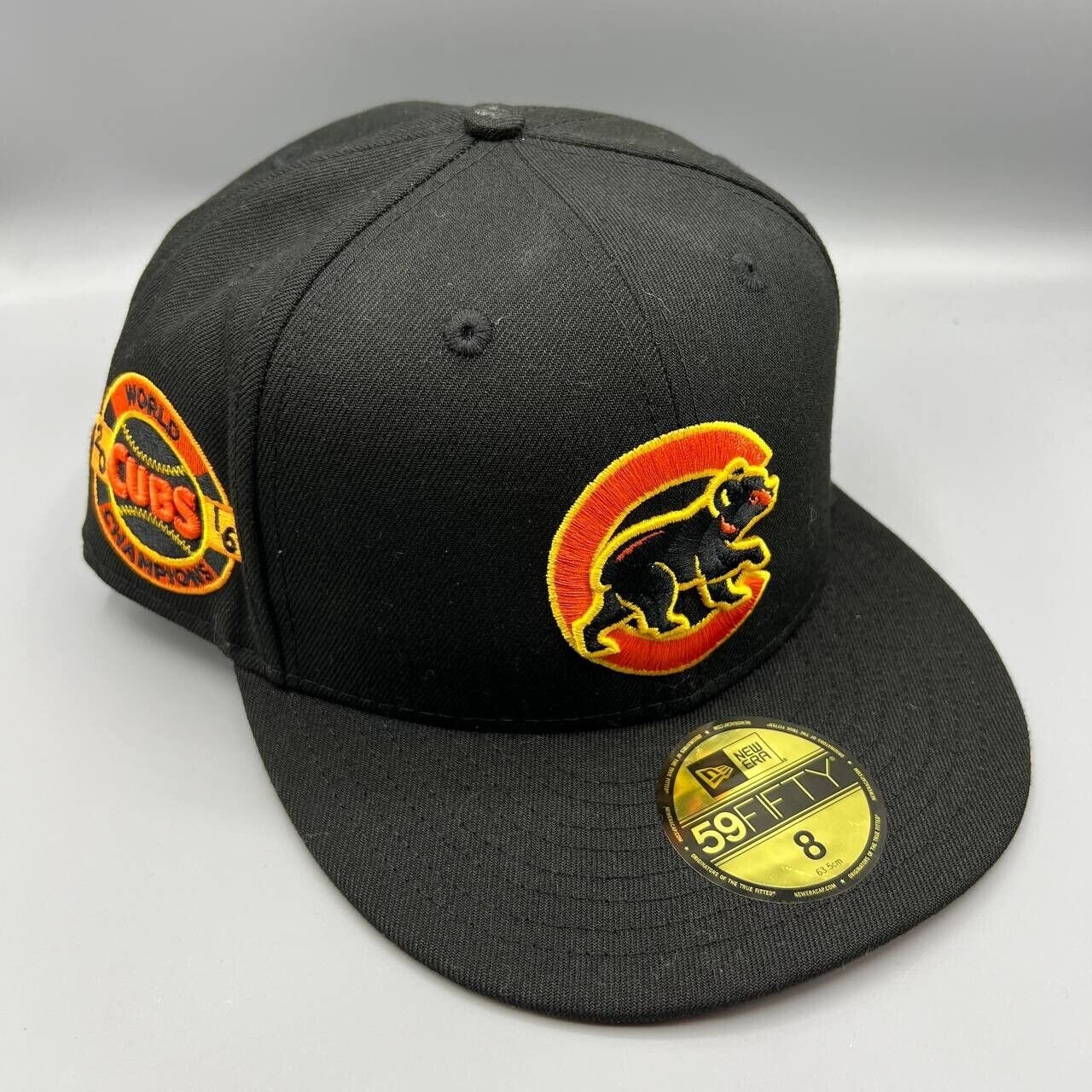 Chicago Cubs Hat Men 8 Black World Champions 59Fifty New Era MLB Fitted Cap
