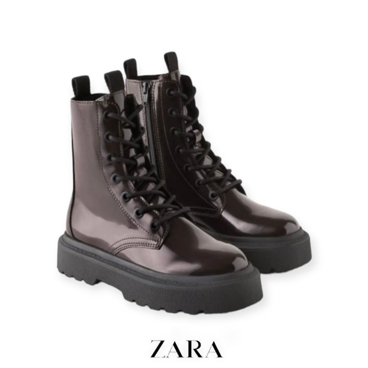 (5y) ZARA Kids | Maroon | FAUX PATENT LEATHER NWT ANKLE BOOTS