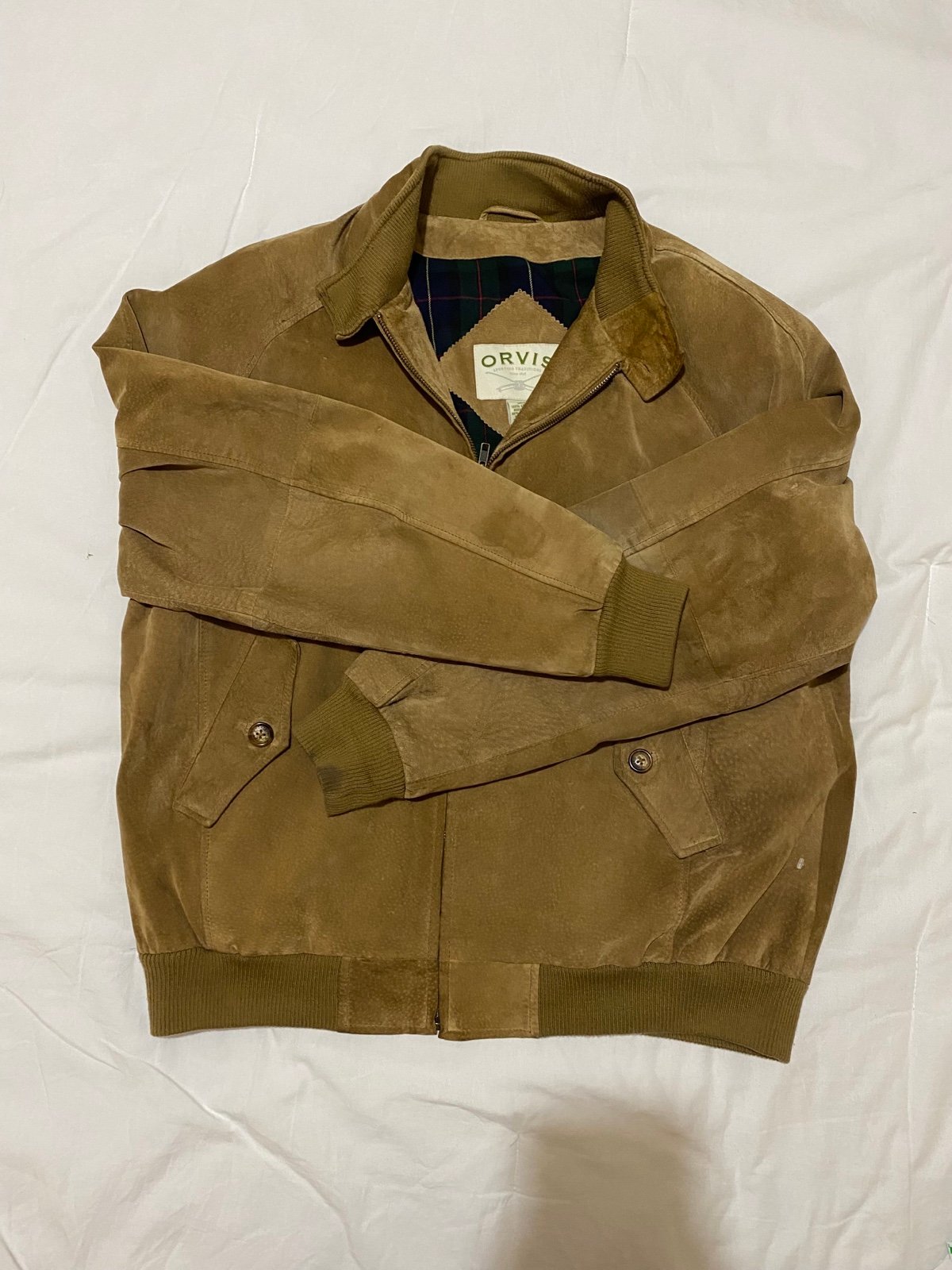 Orvis Suede Leather Jacket Coat Button Shirt Shacket Lined Men's Size Large