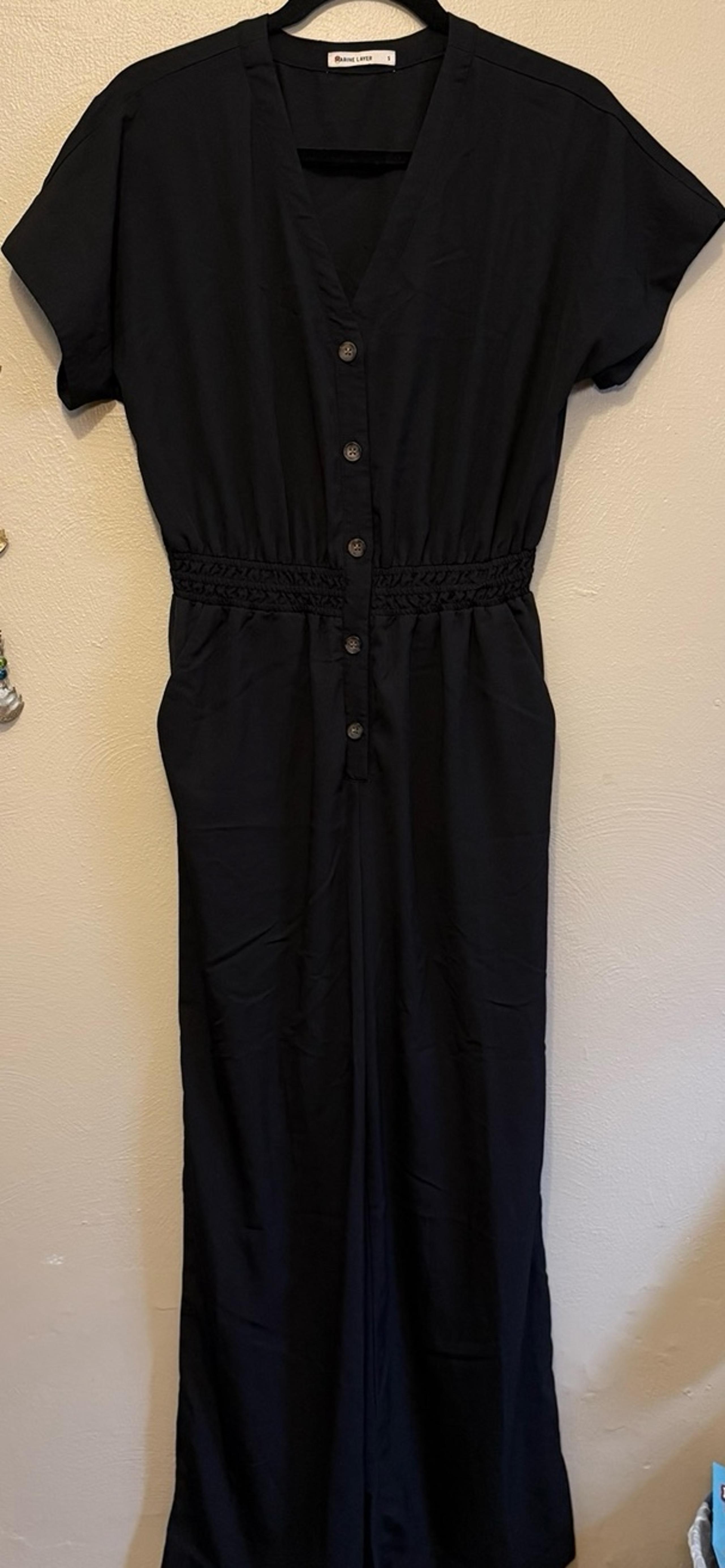 Marine Layer Women’s Lia Wide Leg Romper Jumpsuit Black Tencel Cotton Size Small