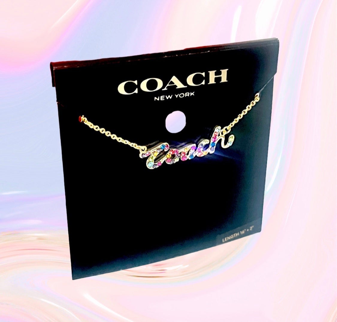 Outlet Coach Women’s Multicolor Signature Script Necklace New With Tags MSRP $118