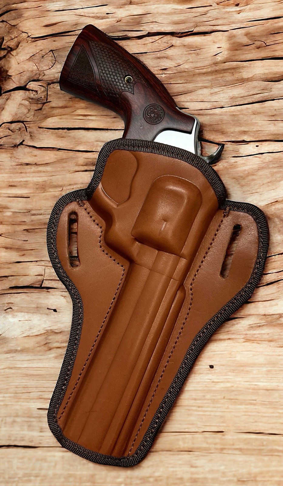 For 6” Dan Wesson 357 Revolver, Right Hand Brown Open Top Belt Holster