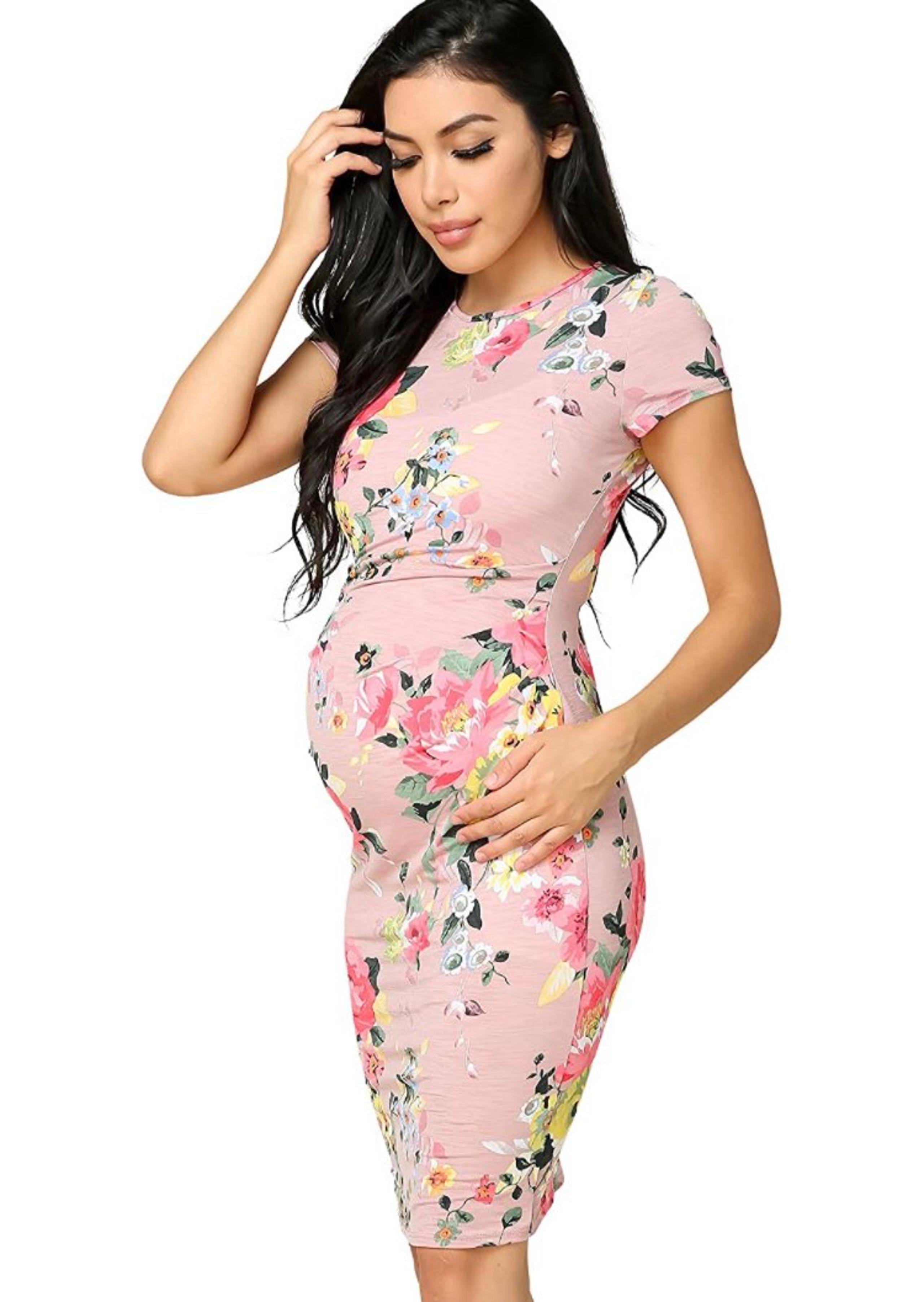 Pink floral maternity dress