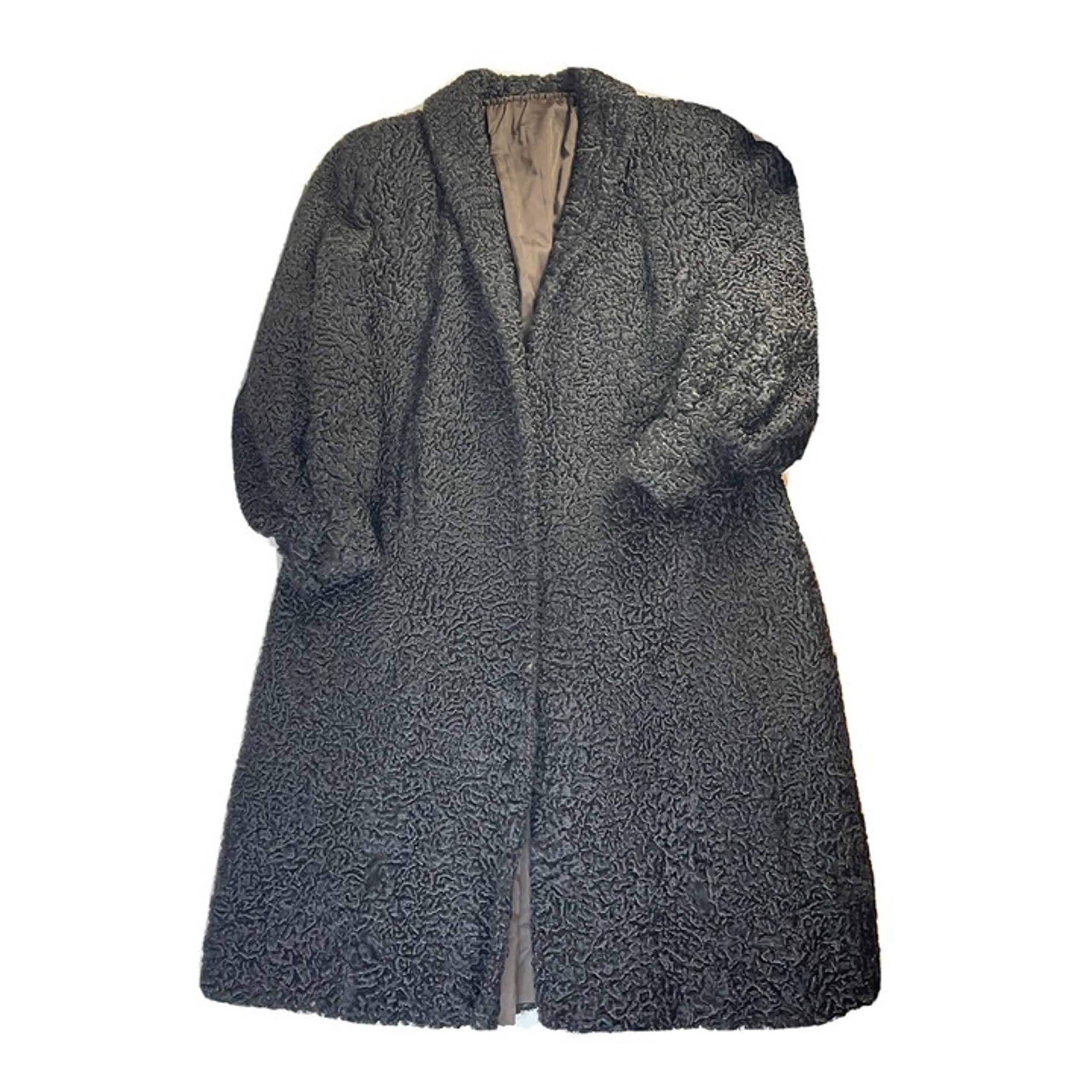 Vintage Womens Large Chenille Tapestry Carpet Teddy Trench Coat Black