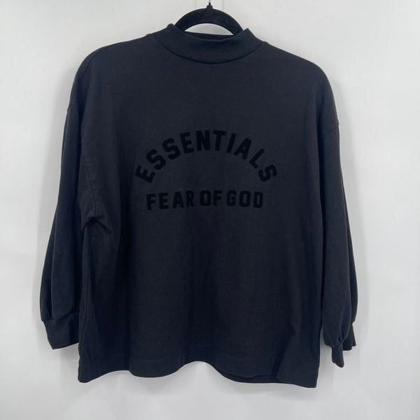 Essentials Fear of God Black Long Sleeve Mock Neck Bonded Tee Size 10