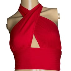 Callahan Mimi Women's Halter Top Red Size XS Ribbed Cotton Blend New