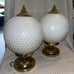 MCM Milk Glass Hobnail Round White Light Fixtures With Gold Hardware