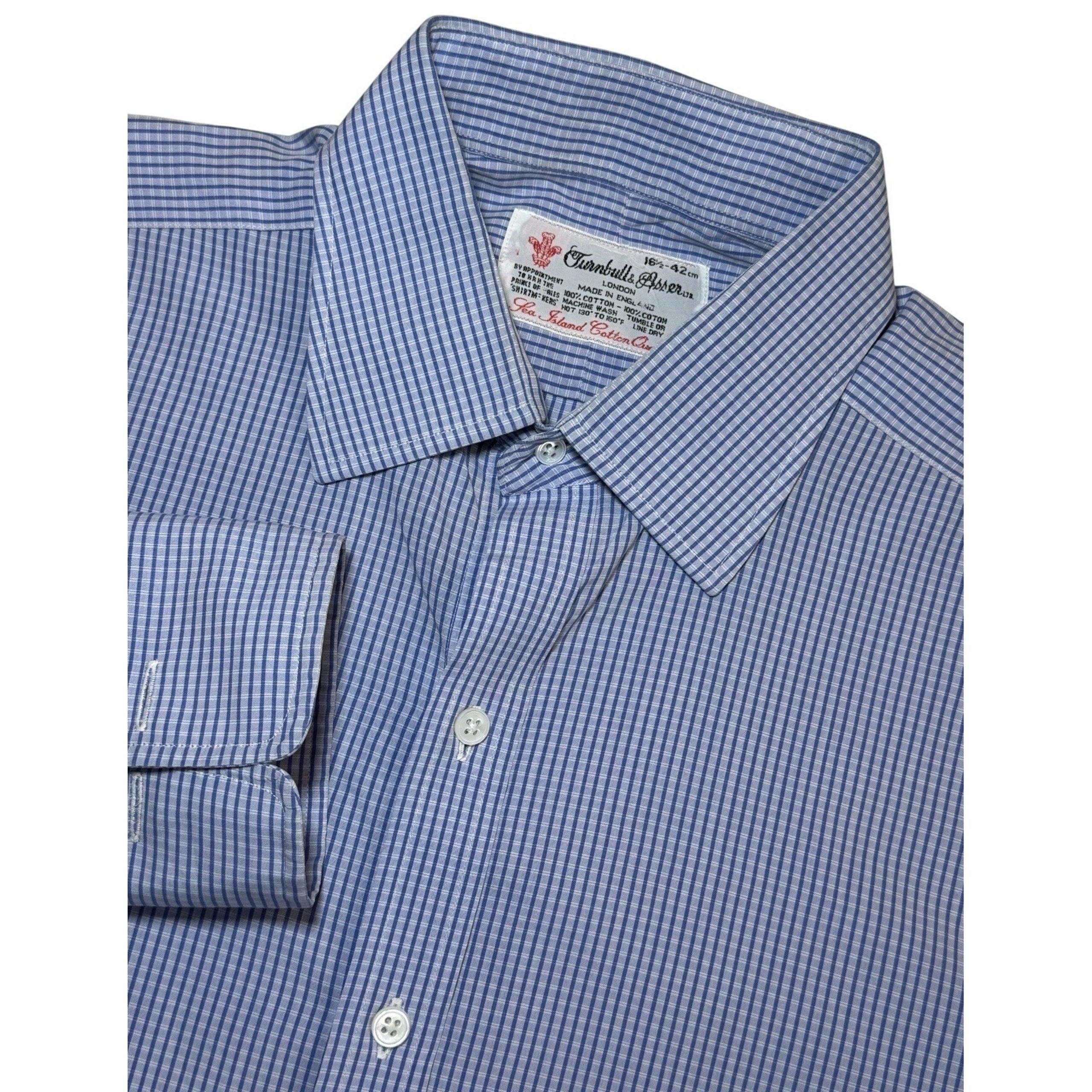Turnbull & Asser Blue Dress Shirt Men's 16.5/42 Striped Button Up Long Sleeve