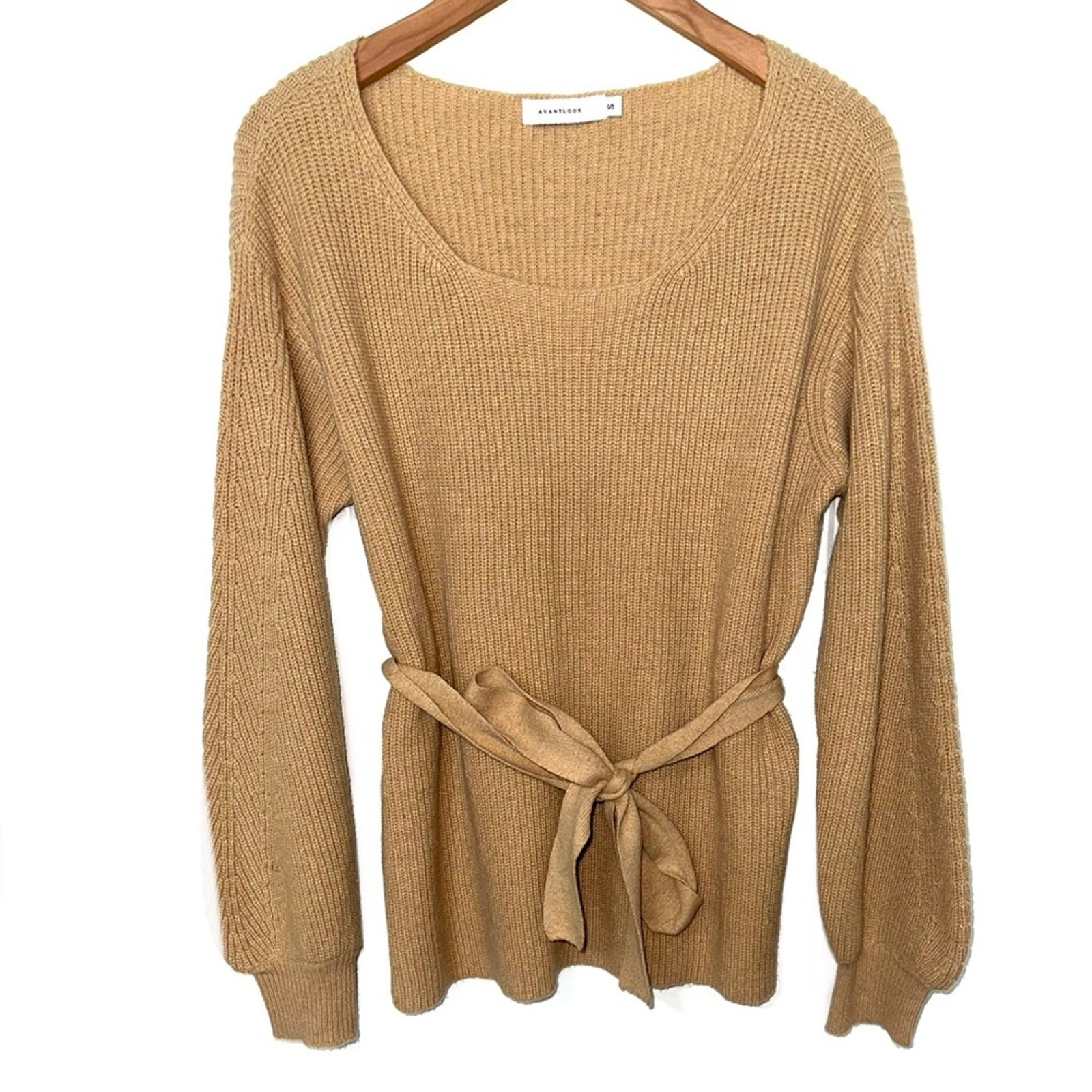 Avantlook Belted Knit Camel Tan Sweater Size Small