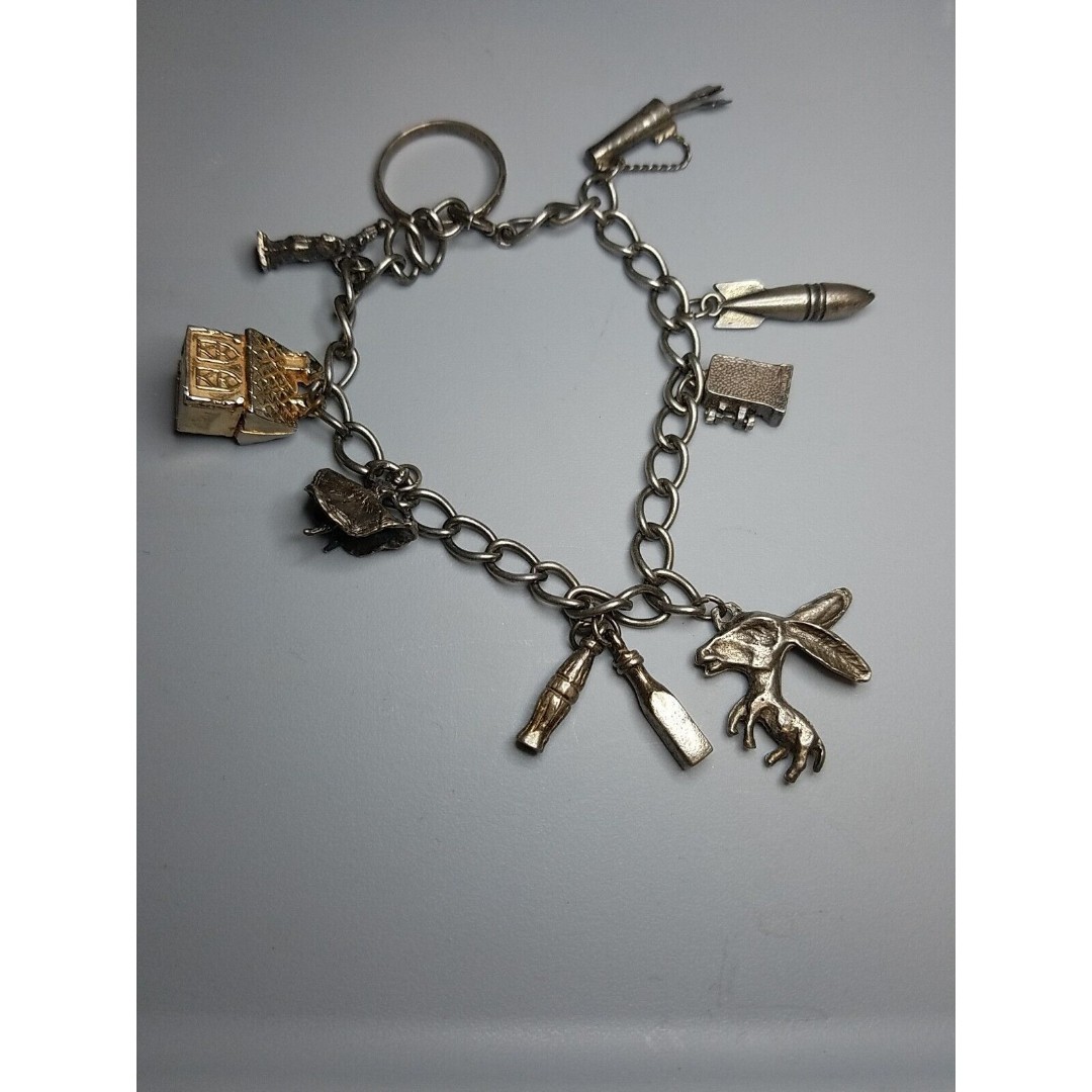 Vintage Sterling Charm Bracelet With 10 Charms