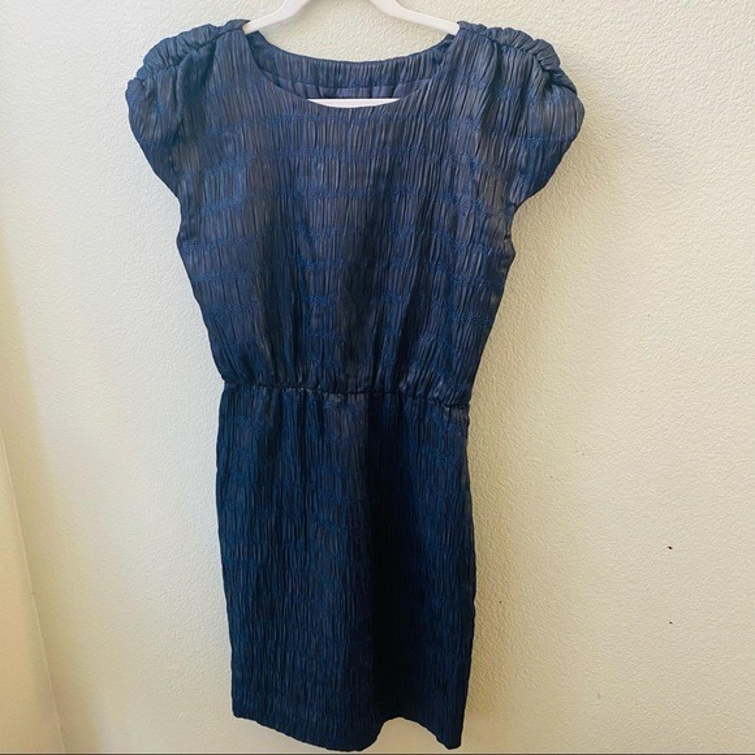 cynthia rowley smocked blue sheen cap sleeve mini cocktail silk dress womens 10