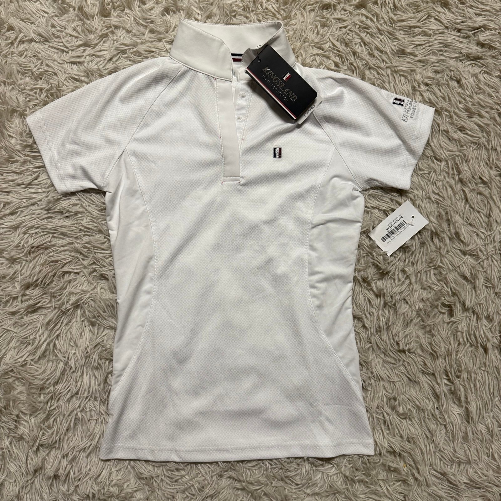 New Women’s Small White Kingsland Short Sleeve Horseback Riding Show Shirt