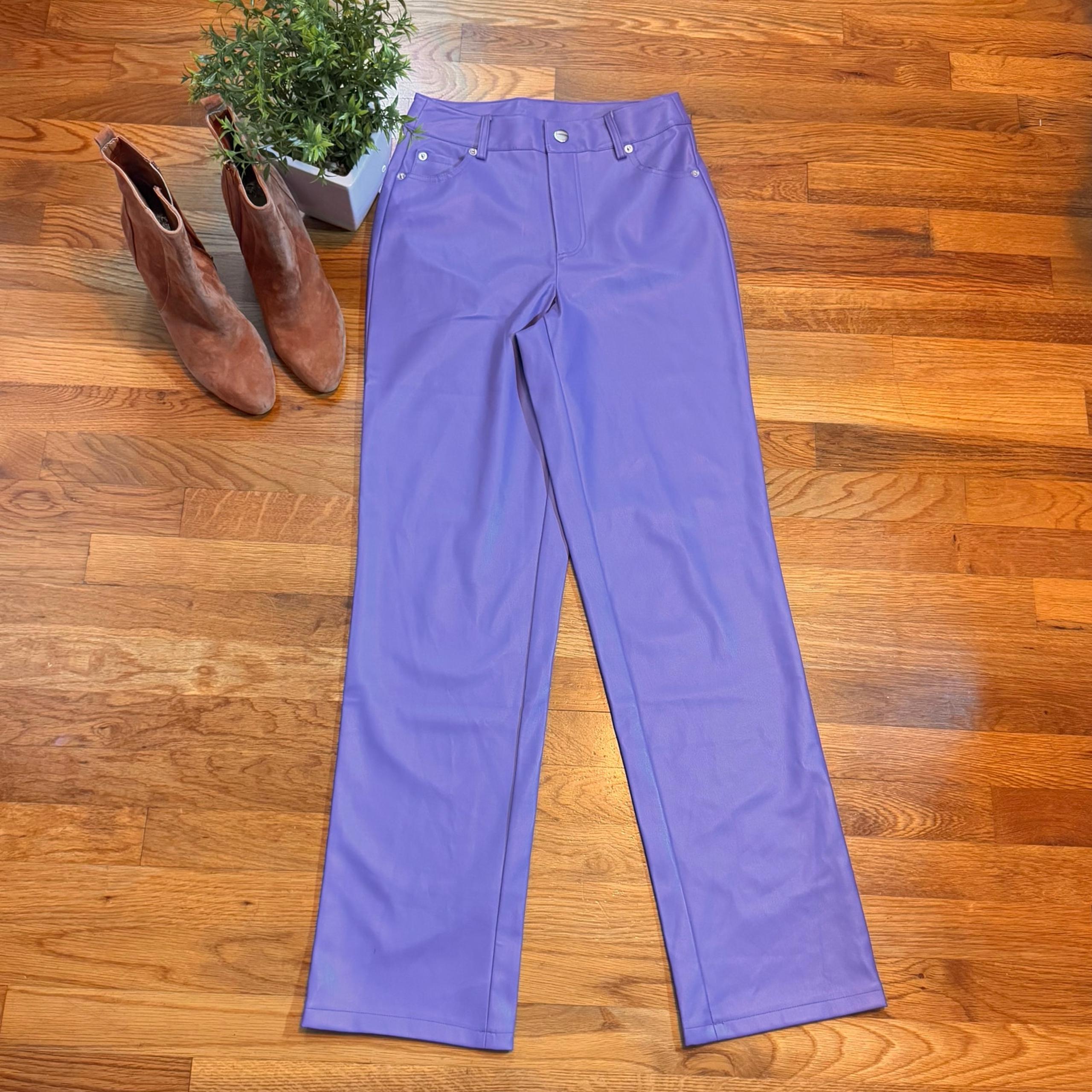 Vero Moda Women’s XS Purple Faux Leather Pleather Vegan Straight Leg Pants Rave