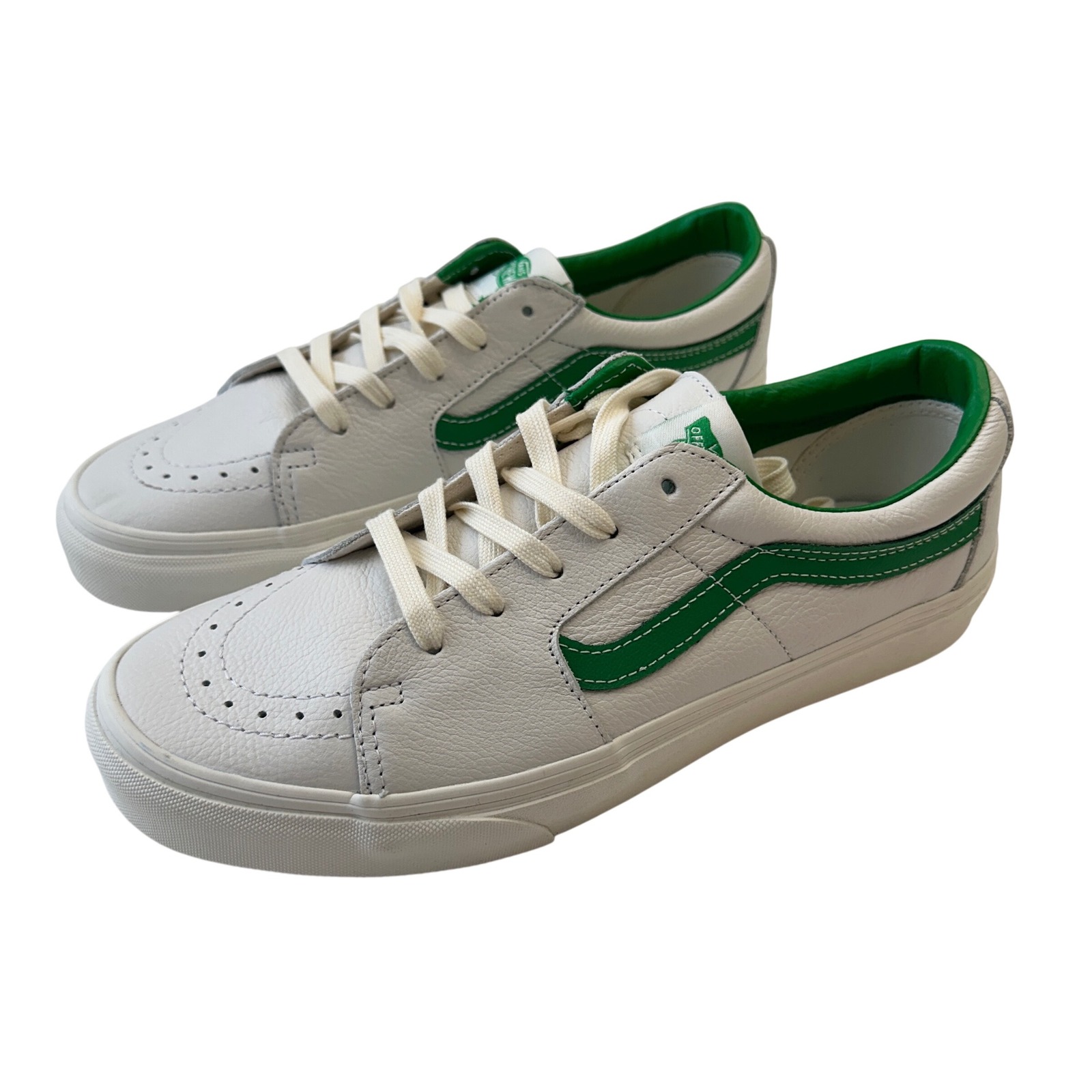 New Vans SK8 Low Top Sneakers White Green Leather Casual Unisex Men 9.5 Women 11