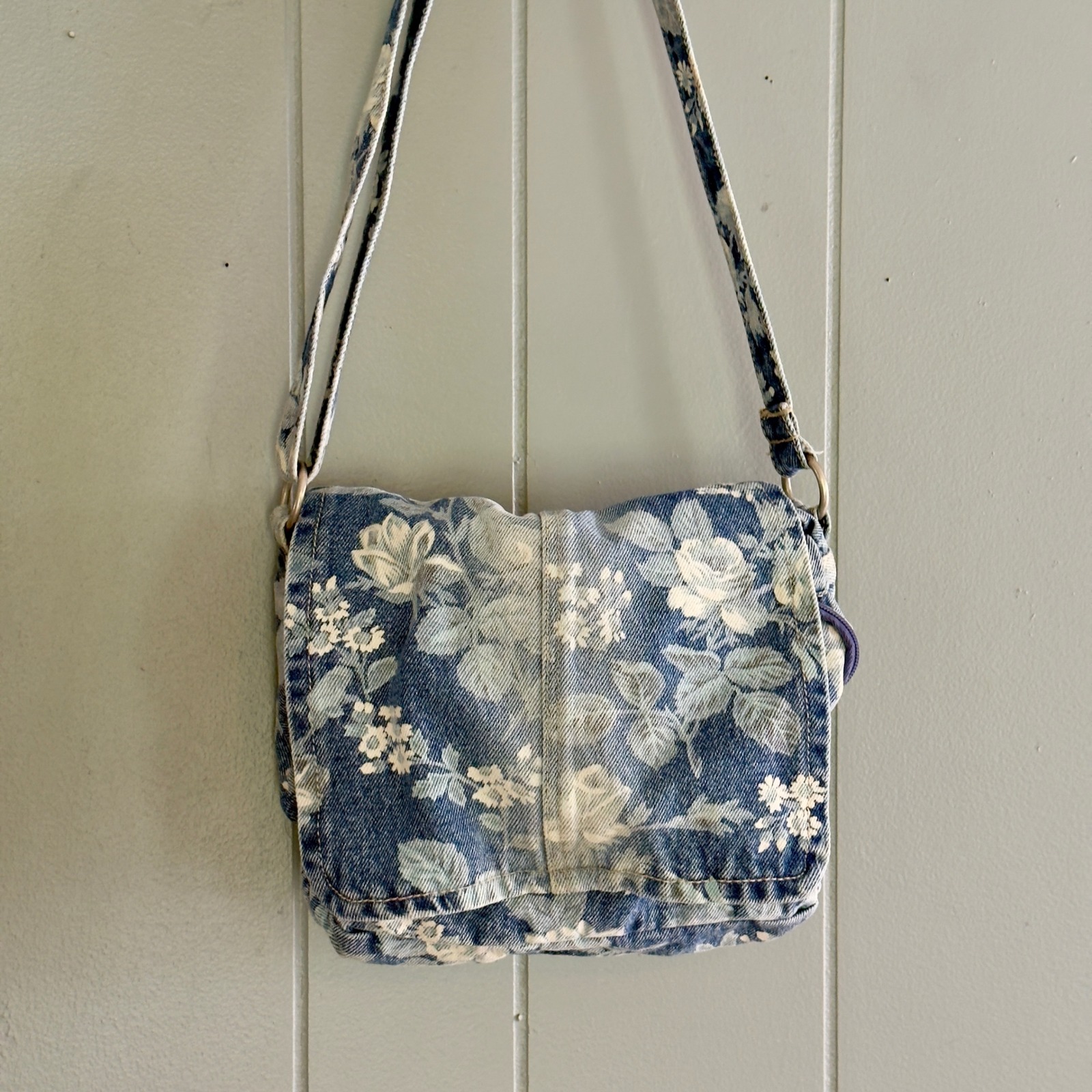 Vintage denim floral shoulder bag purse bloomcore 90s y2k adjustable strap tote
