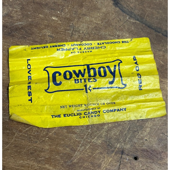 RARE Vintage 1930s Cowboy Bites - Euclid Candy Company - Wax Candy Wrapper Chica