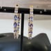 Sterling Silver 925 14K Gold Over Tanzanite Sapphire Hoop Earrings