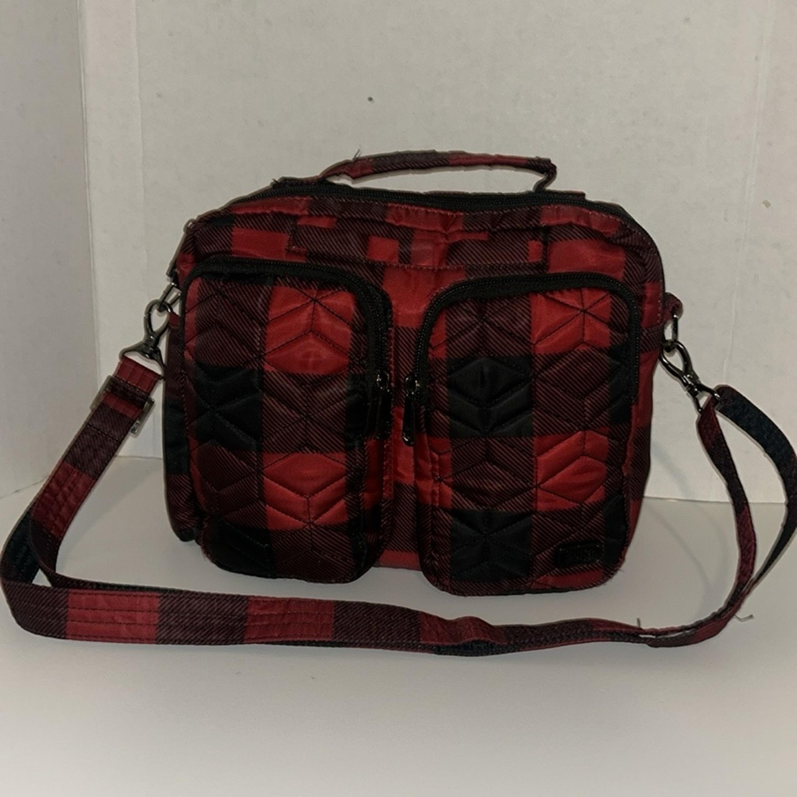Lug Navigator red & black plaid crossbody bag