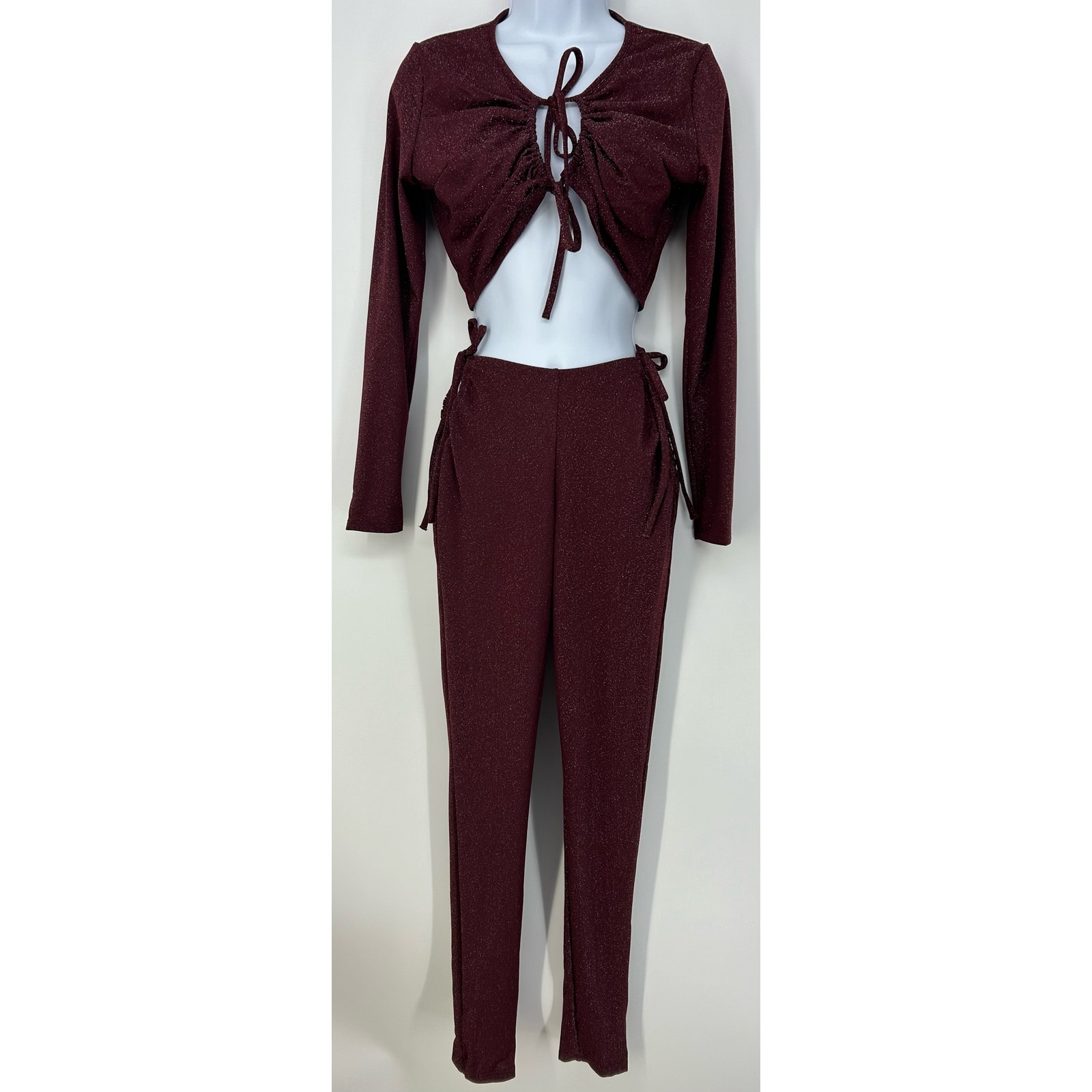 Savage Fenty Rianna Sleep Shine Red Cocoa Maroon Glitter Metallic 3 Pc Set Sz M