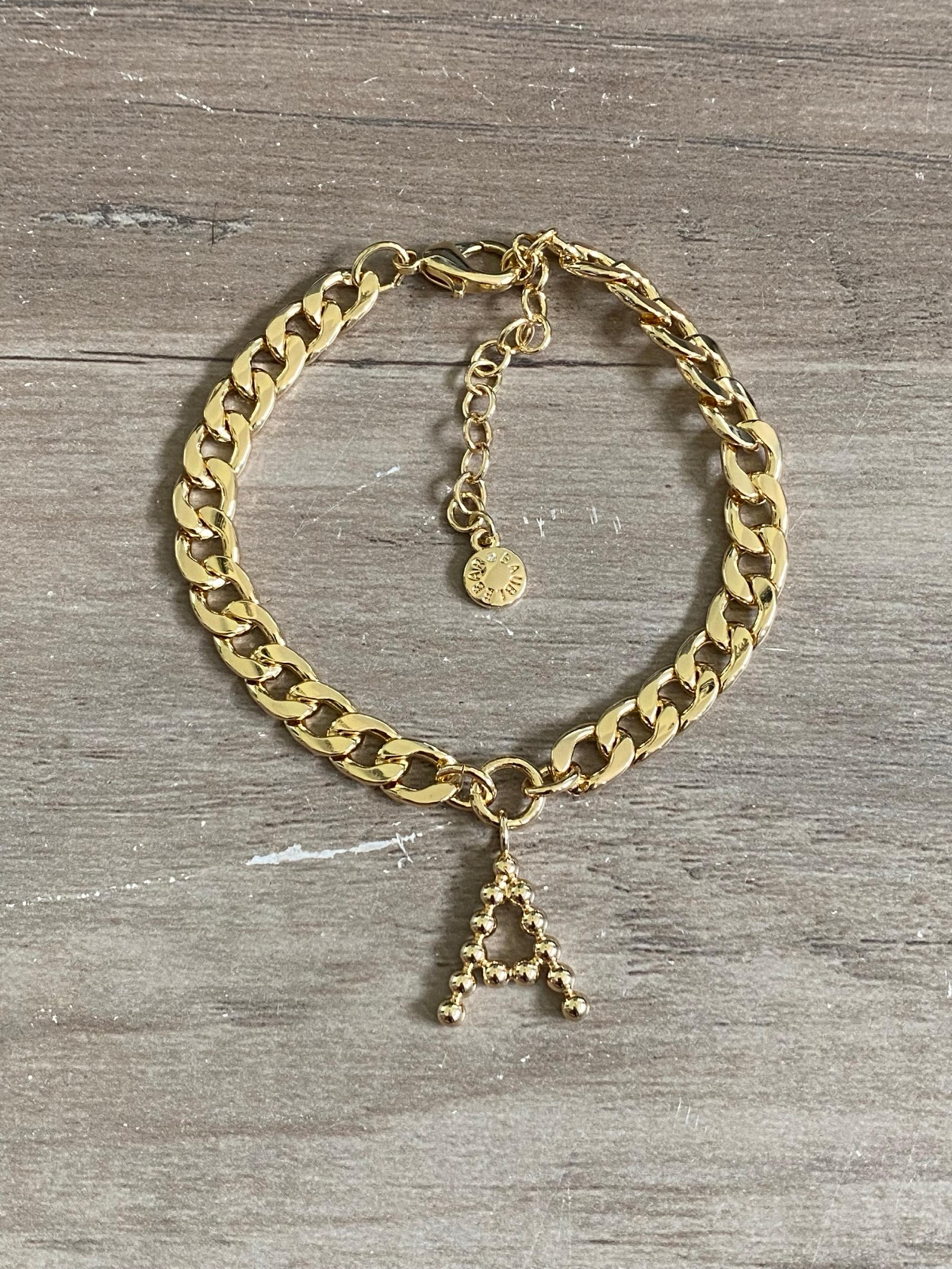 New BaubleBar Bead Initial Charm Bracelet in Gold- A