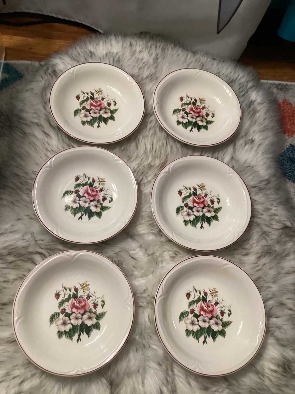 Vintage Edwin Knowles Spring Glory by Virginia Hamill 7 3/4” Bowl Set of 6