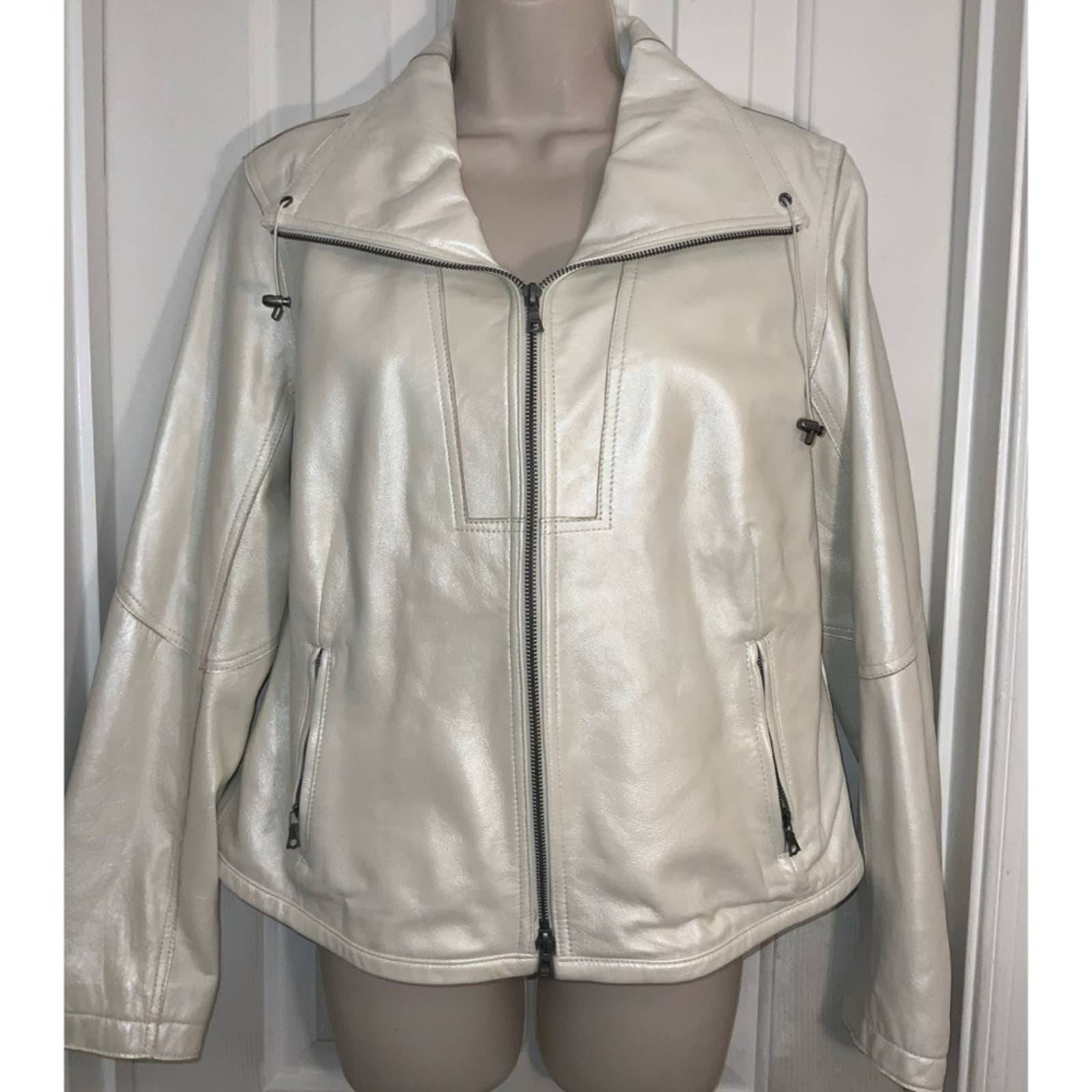 Chicos Pearl White 100% Leather Jacket