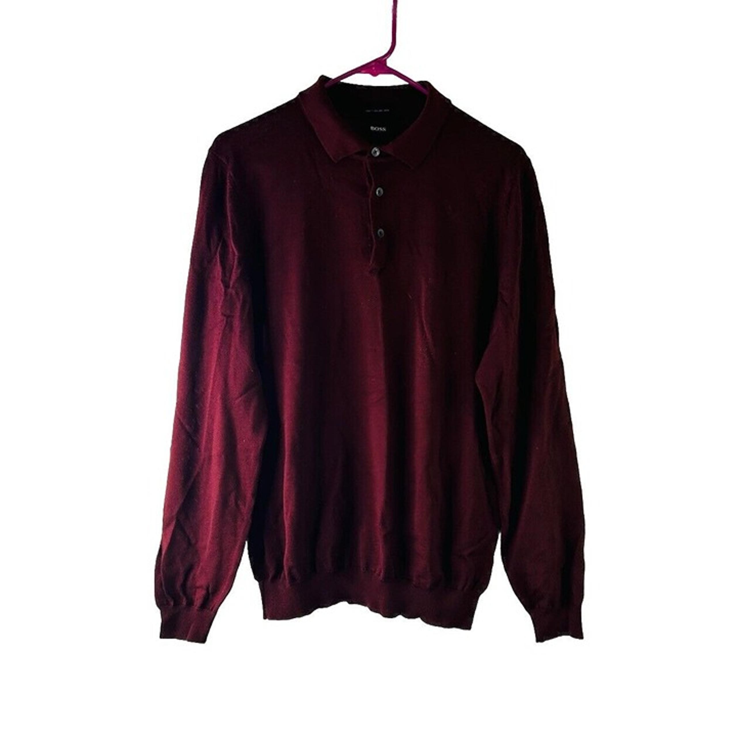 Hugo Boss Mens Medium Merino Wool Lightweight Knit Collared Henley Sweater